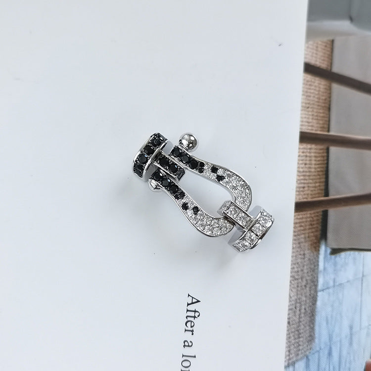 [CiCi]FORCE LARGE HORSESHOE BLACK WHITE DIAMOND BRACELET SILVER