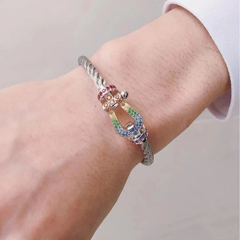 [CiCi]FORC LARGE HORSESHOE  COLORED DIAMOND BRACELET SILVER