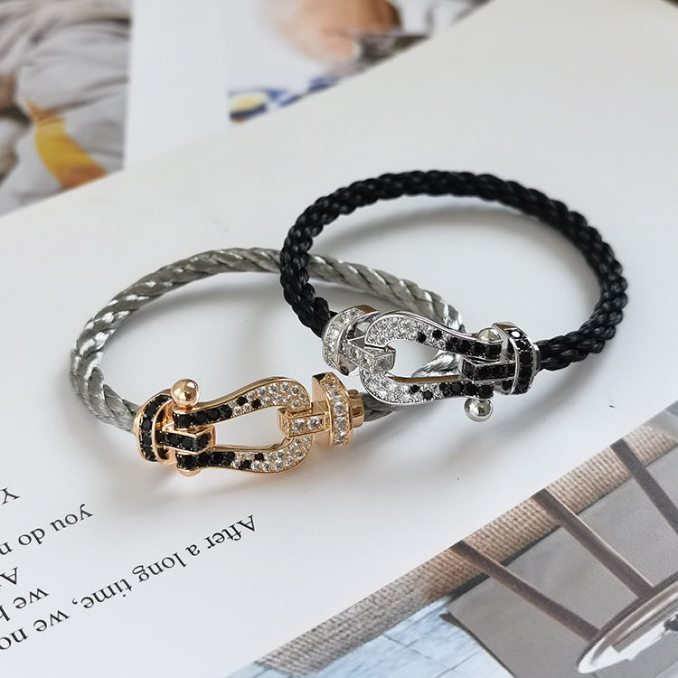 [CiCi]FORCE LARGE HORSESHOE BLACK WHITE DIAMOND BRACELET SILVER