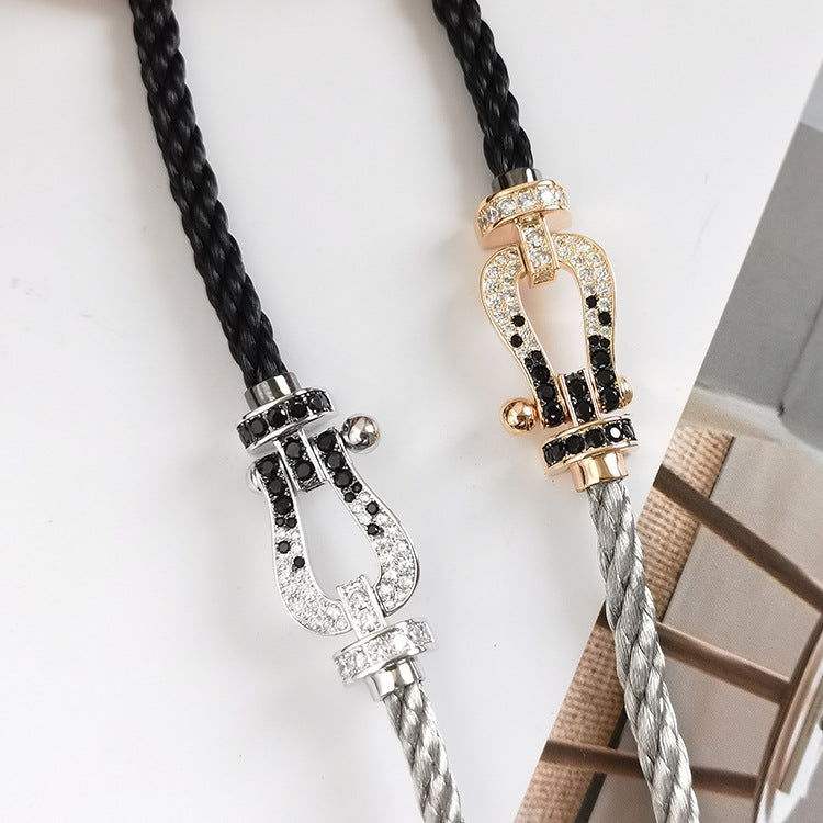 [CiCi]FORCE LARGE HORSESHOE BLACK WHITE DIAMOND BRACELET ROSE GOLD