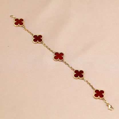 [CiCi] CLOVER 5 MOTIF RED CORNELIAN BRACELET COLLECTION