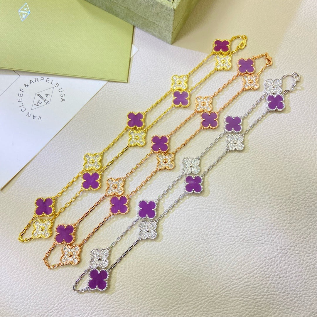 [CiCi]CLOVER 10 MOTIFS  PURPLE VIOLET DIAMOND NECKLACE