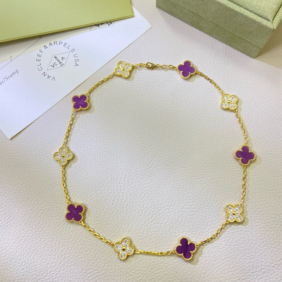 [CiCi]CLOVER 10 MOTIFS  PURPLE VIOLET DIAMOND NECKLACE