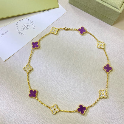[CiCi]CLOVER 10 MOTIFS  PURPLE VIOLET DIAMOND NECKLACE