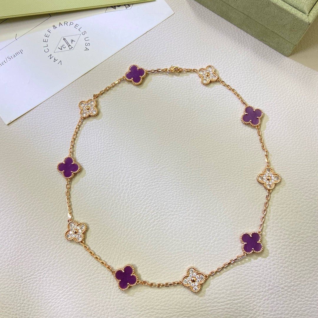 [CiCi]CLOVER 10 MOTIFS  PURPLE VIOLET DIAMOND NECKLACE