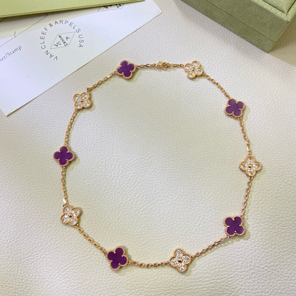 [CiCi]CLOVER 10 MOTIFS  PURPLE VIOLET DIAMOND NECKLACE