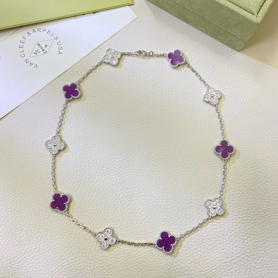 [CiCi]CLOVER 10 MOTIFS  PURPLE VIOLET DIAMOND NECKLACE