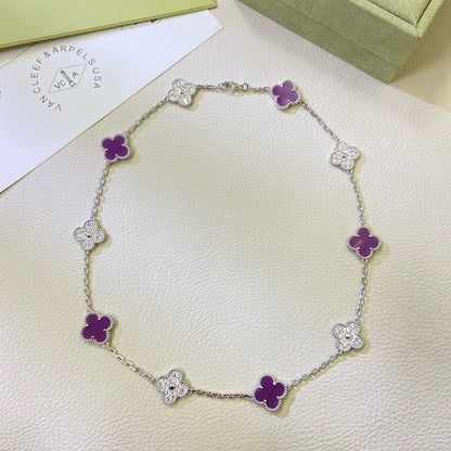 [CiCi]CLOVER 10 MOTIFS  PURPLE VIOLET DIAMOND NECKLACE