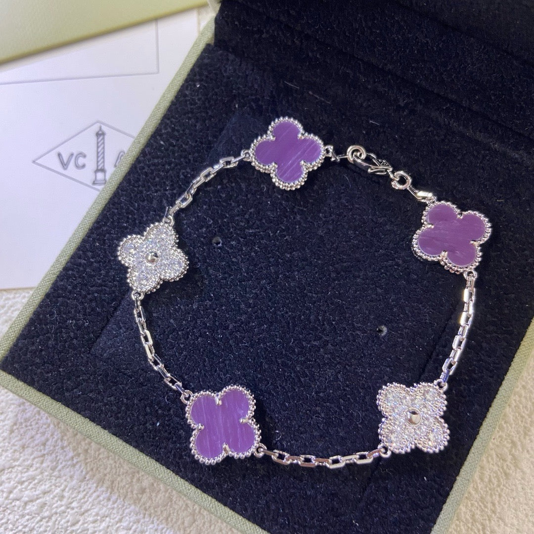 [CiCi]CLOVER  5 MOTIFS  PURPLE VIOLET DIAMOND BRACELET