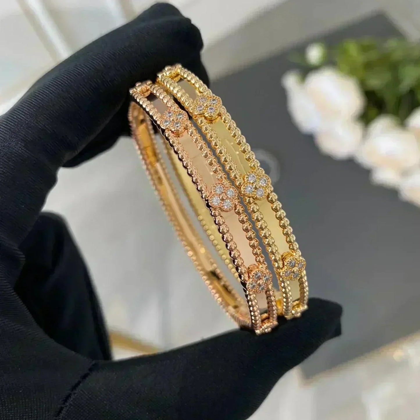 [CiCi]CLOVER BRACELET 4MM DIAMONDS