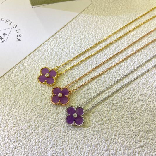 [CiCi]CLOVER 15MM DIAMOND  PURPLE VIOLET NECKLACE