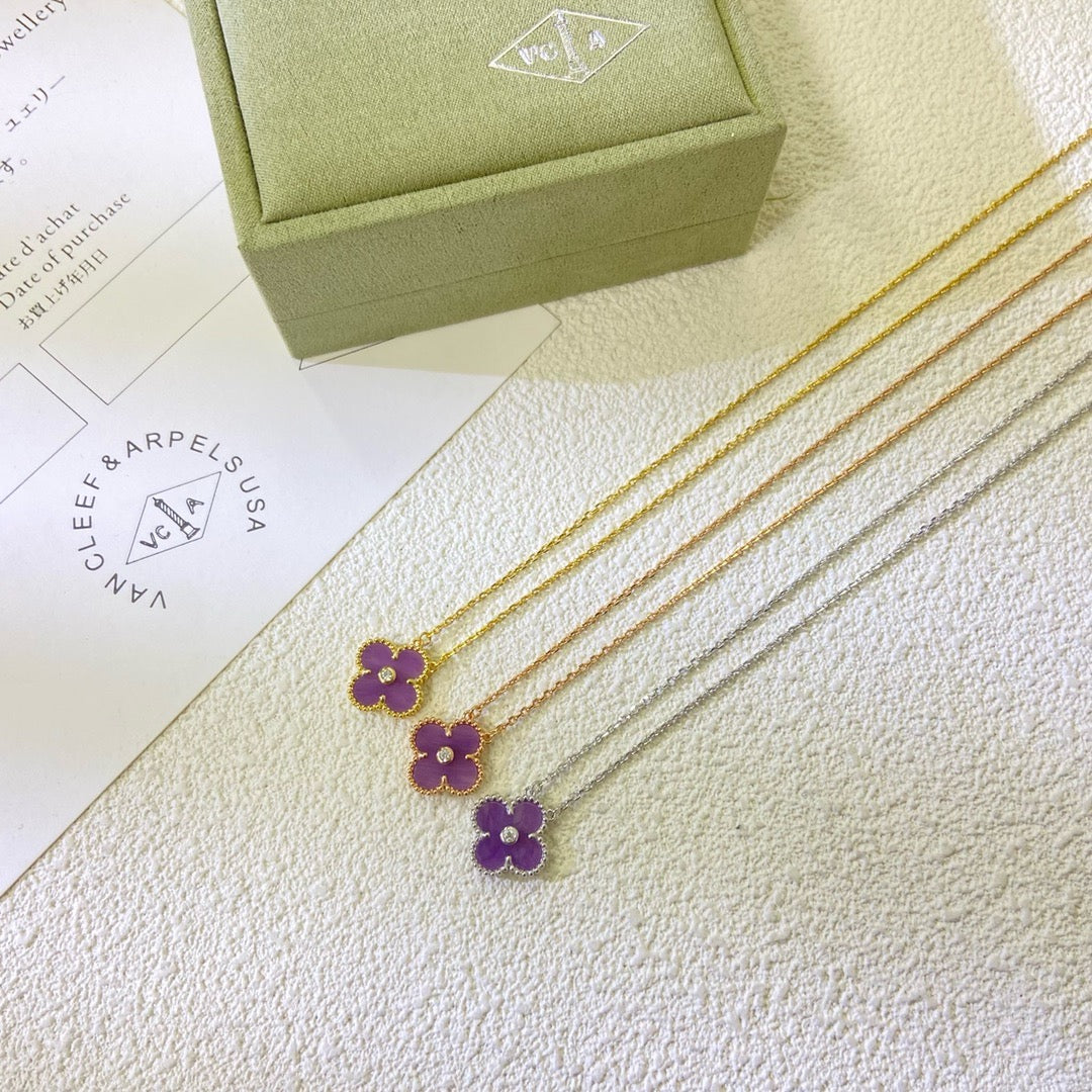 [CiCi]CLOVER 15MM DIAMOND  PURPLE VIOLET NECKLACE