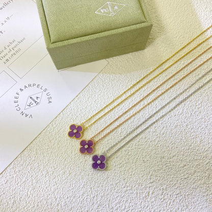 [CiCi]CLOVER 15MM DIAMOND  PURPLE VIOLET NECKLACE