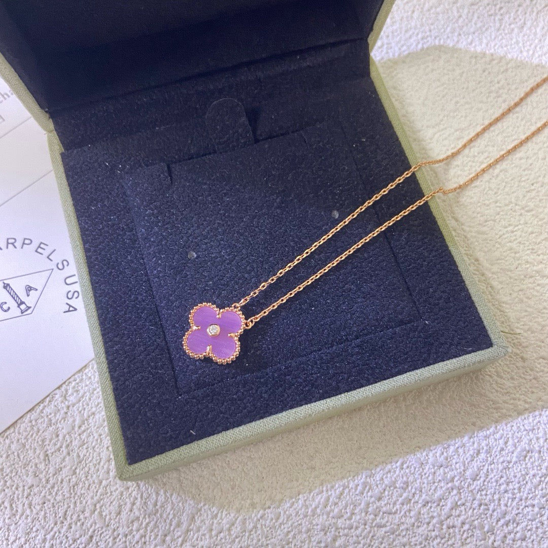 [CiCi]CLOVER 15MM DIAMOND  PURPLE VIOLET NECKLACE