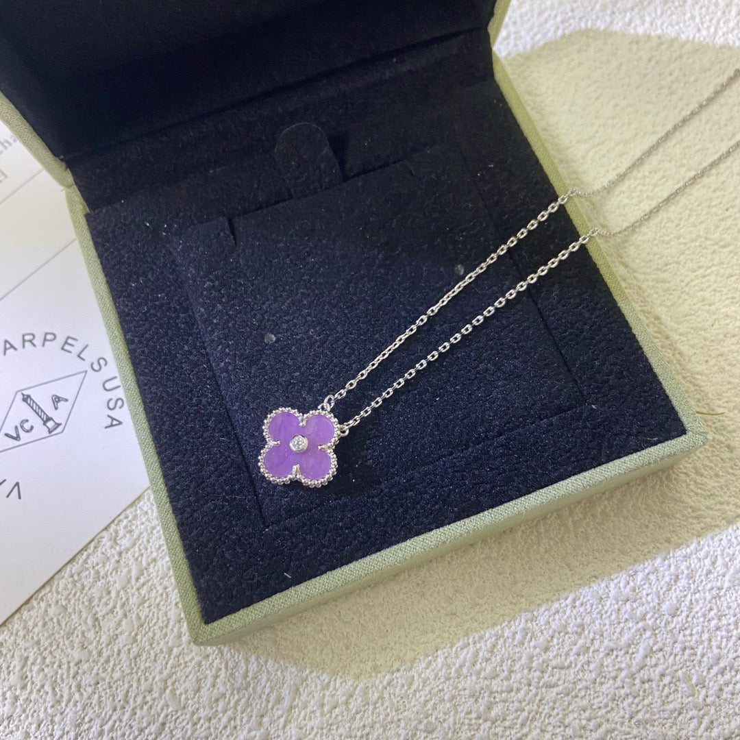 [CiCi]CLOVER 15MM DIAMOND  PURPLE VIOLET NECKLACE
