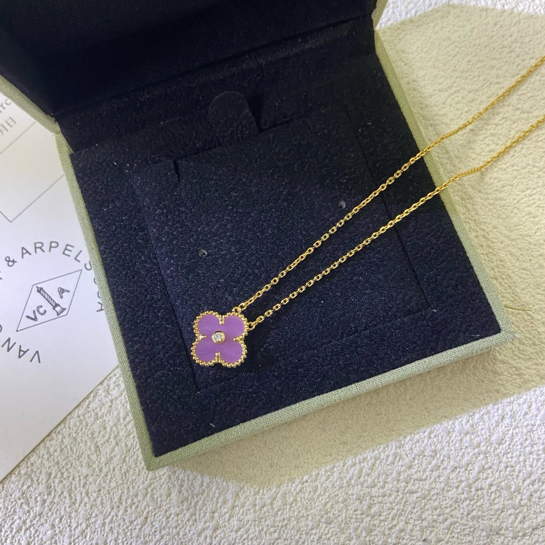 [CiCi]CLOVER 15MM DIAMOND  PURPLE VIOLET NECKLACE