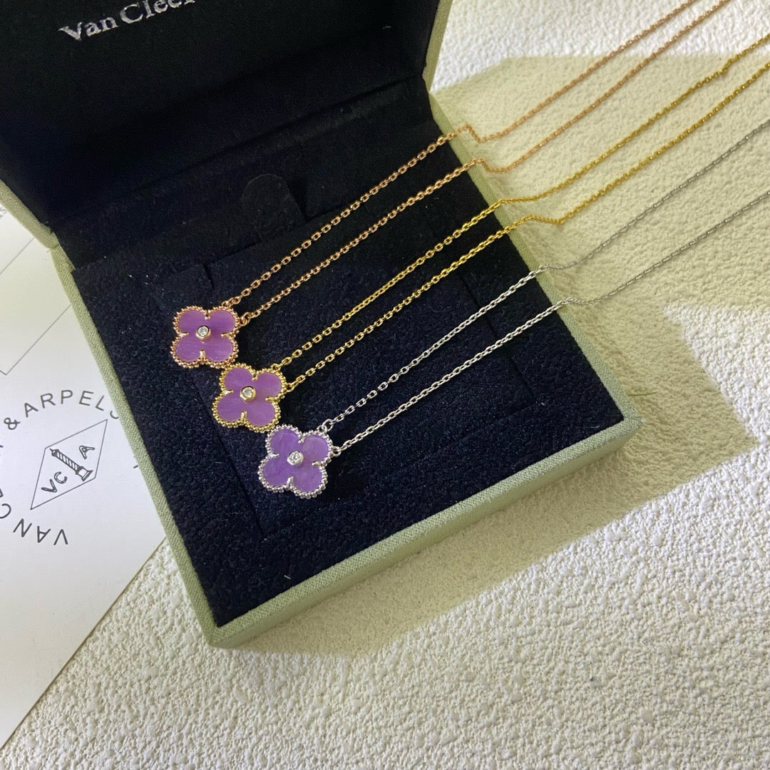[CiCi]CLOVER 15MM DIAMOND  PURPLE VIOLET NECKLACE
