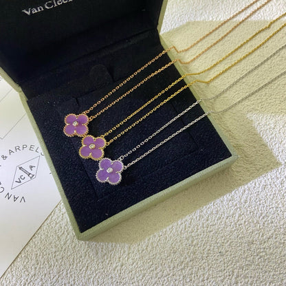 [CiCi]CLOVER 15MM DIAMOND  PURPLE VIOLET NECKLACE