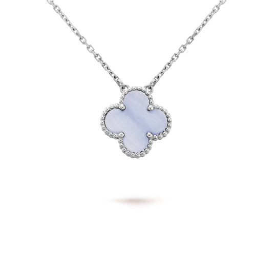 [CiCi]CLOVER 15MM BLUE CHALCEDONY NECKLACE SILVER