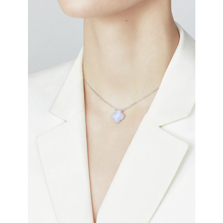 [CiCi]CLOVER 15MM BLAUER CHALCEDON HALSKETTE SILBER