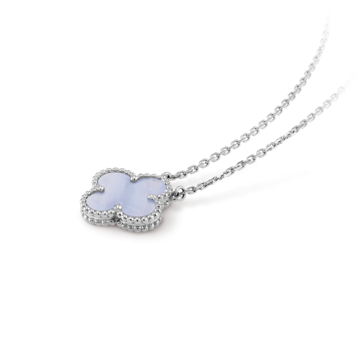 [CiCi]CLOVER 15MM BLAUER CHALCEDON HALSKETTE SILBER