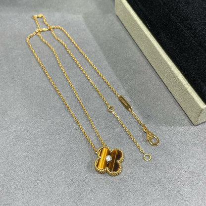 [CiCi]CLOVER 15MM DIAMANT UND GELBER TIGERAUGE ACHAT Halskette