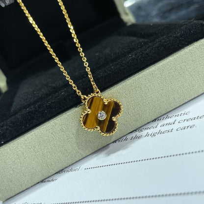 [CiCi]CLOVER 15MM DIAMANT UND GELBER TIGERAUGE ACHAT Halskette