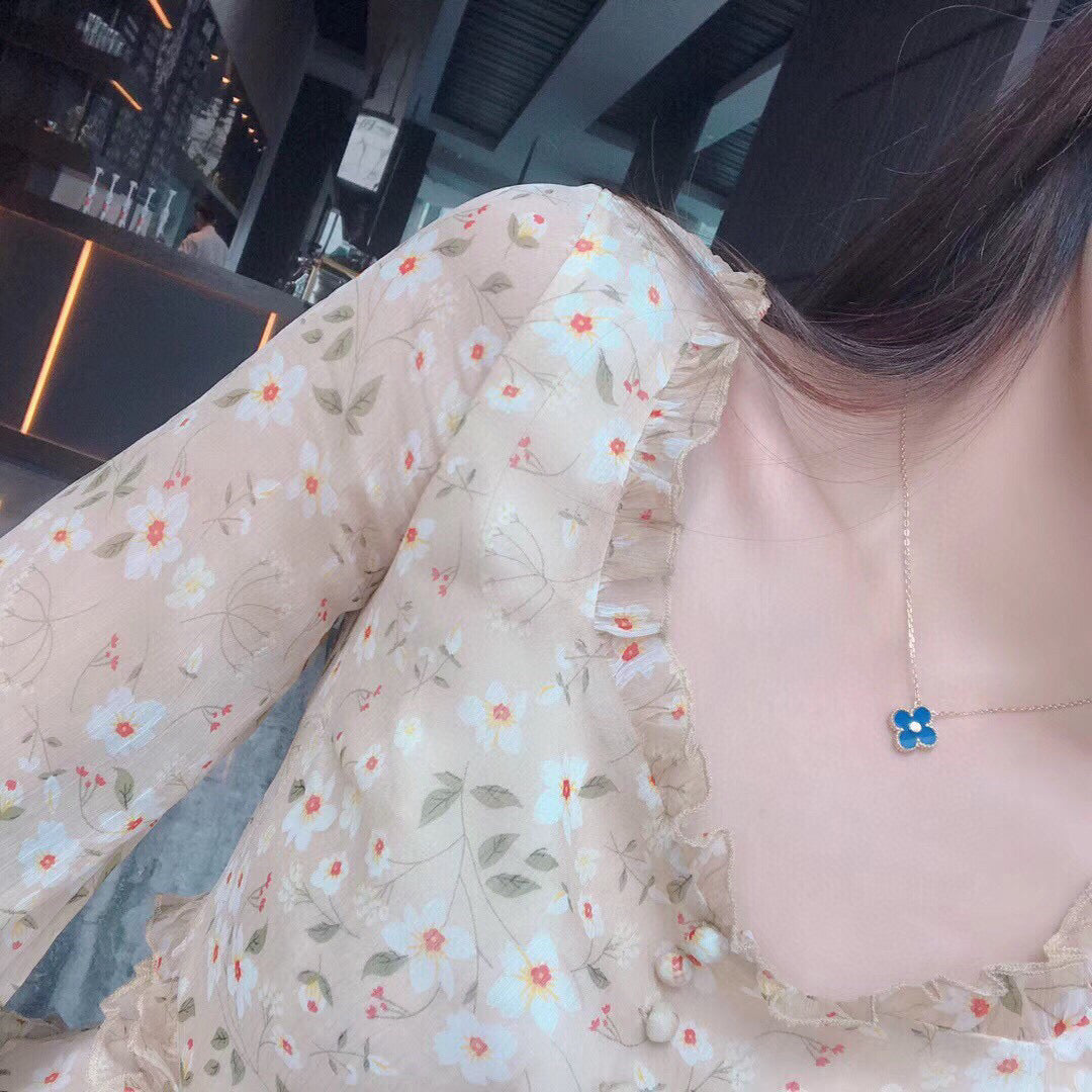 [CiCi]CLOVER 15MM DIAMANT- UND BLAUACHAT-HALSKETTE