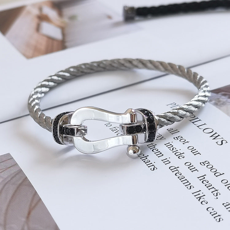 [CiCi]FORCE LARGE HORSESHOE BLACK DIAMOND BRACELET SILVER