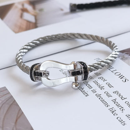 [CiCi]FORCE LARGE HORSESHOE BLACK DIAMOND BRACELET SILVER
