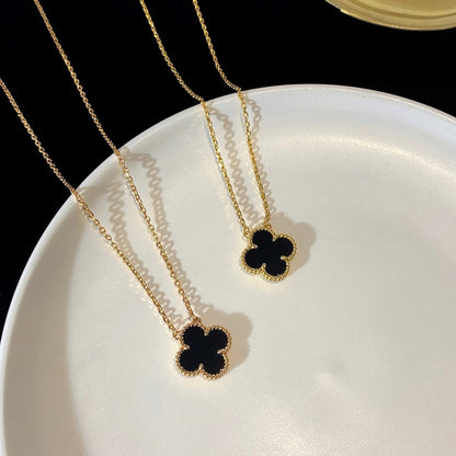 [CiCi]CLOVER 15MM BLACK ONYX SINGLE FLOWER NECKLACE