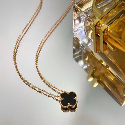 [CiCi]CLOVER 15MM BLACK ONYX SINGLE FLOWER NECKLACE