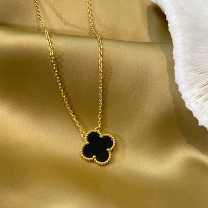 [CiCi]CLOVER 15MM BLACK ONYX SINGLE FLOWER NECKLACE
