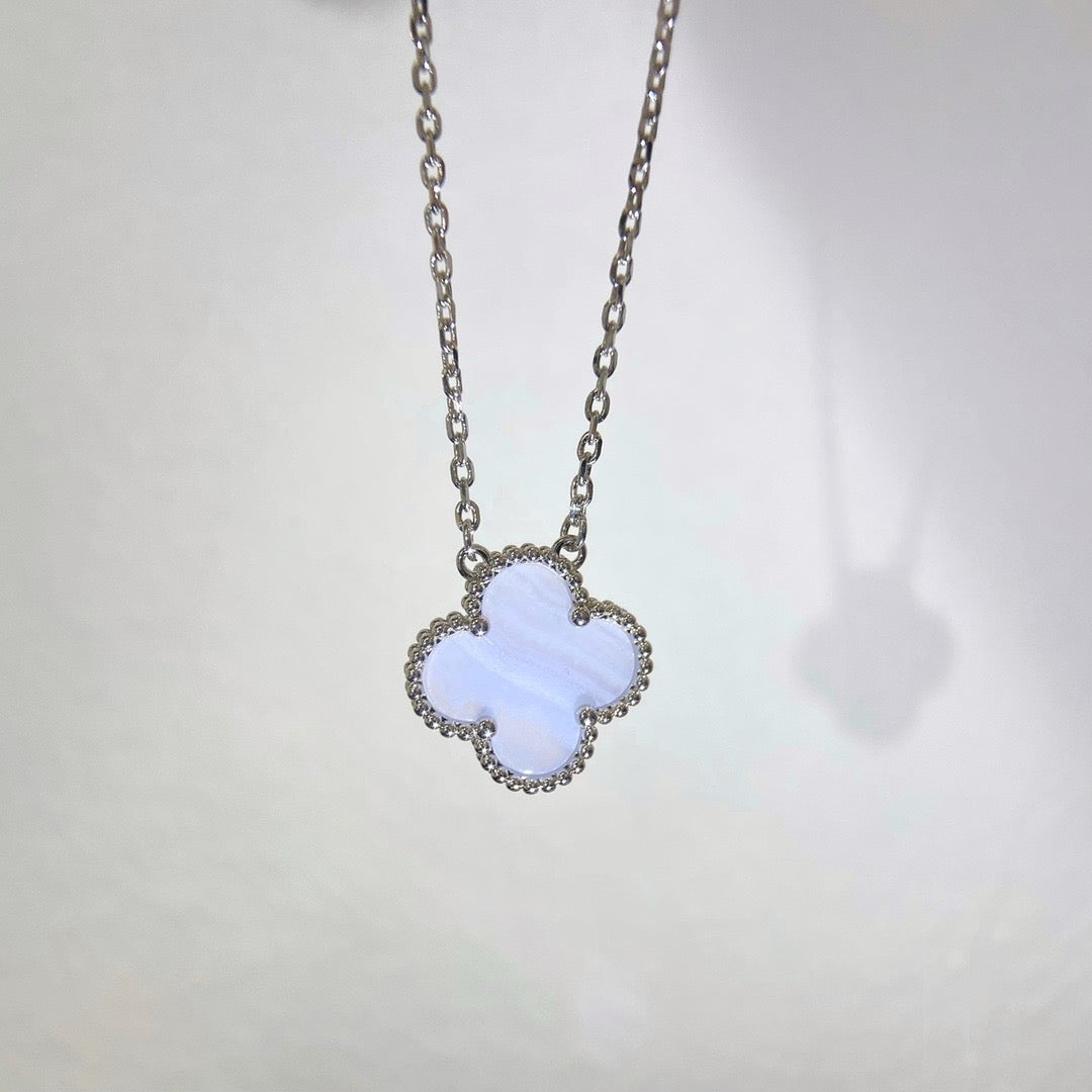 [CiCi]CLOVER 15MM BLAUER CHALCEDON HALSKETTE SILBER