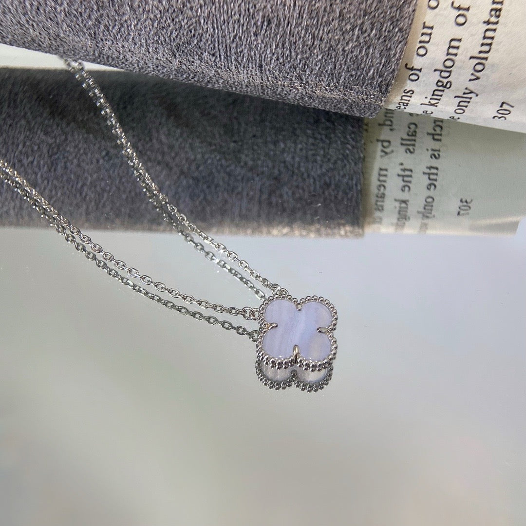 [CiCi]CLOVER 15MM BLAUER CHALCEDON HALSKETTE SILBER