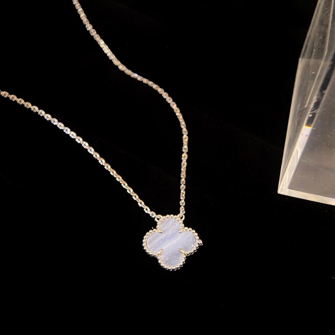 [CiCi]CLOVER 15MM BLAUER CHALCEDON HALSKETTE SILBER