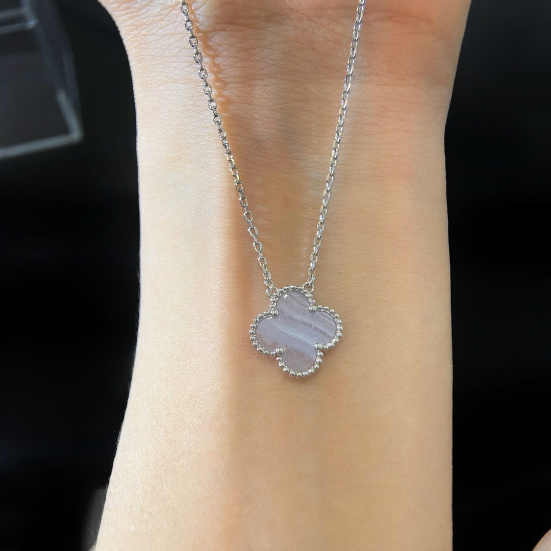 [CiCi]CLOVER 15MM BLAUER CHALCEDON HALSKETTE SILBER