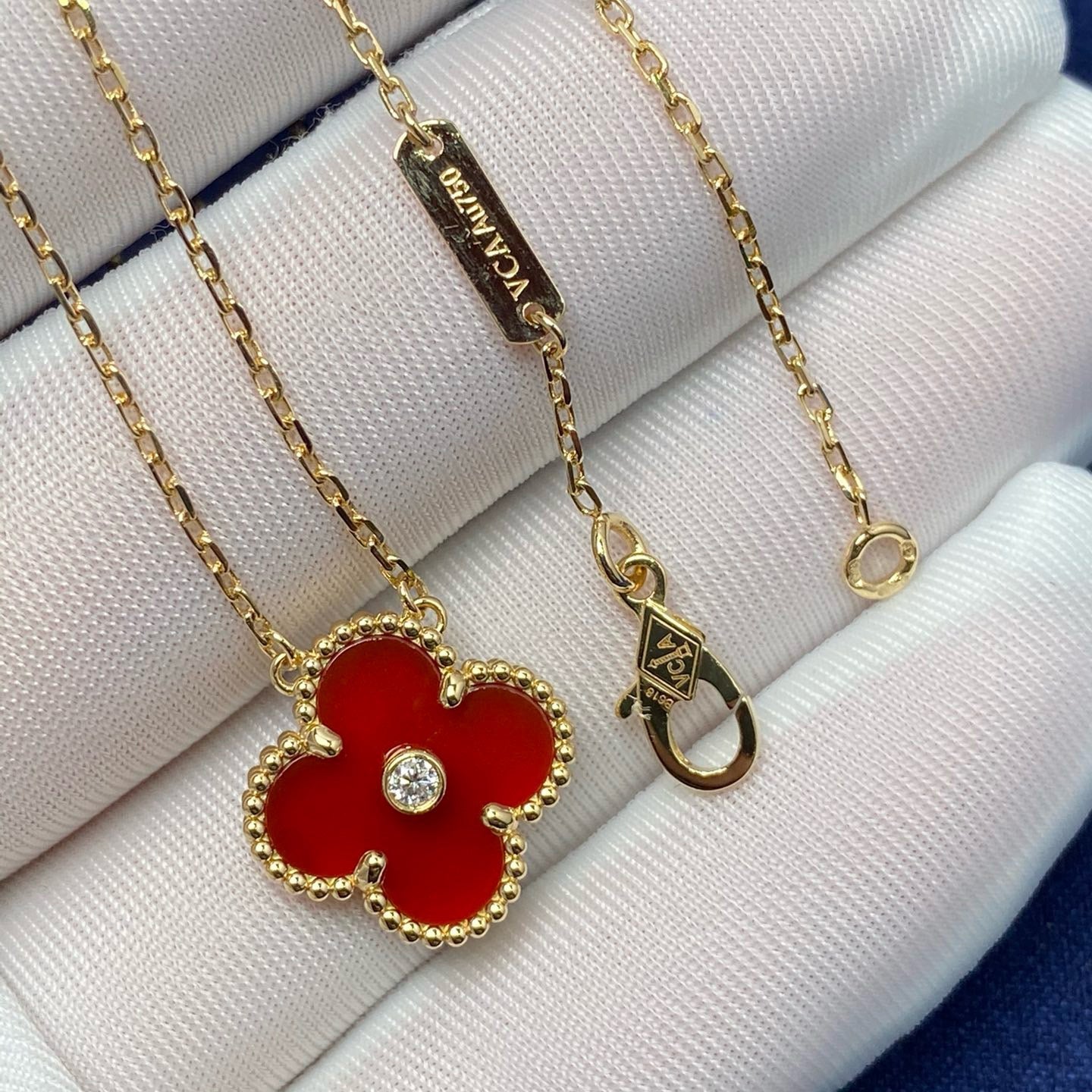 [CiCi]CLOVER 15MM DIAMOND CARNELIAN NECKLACE