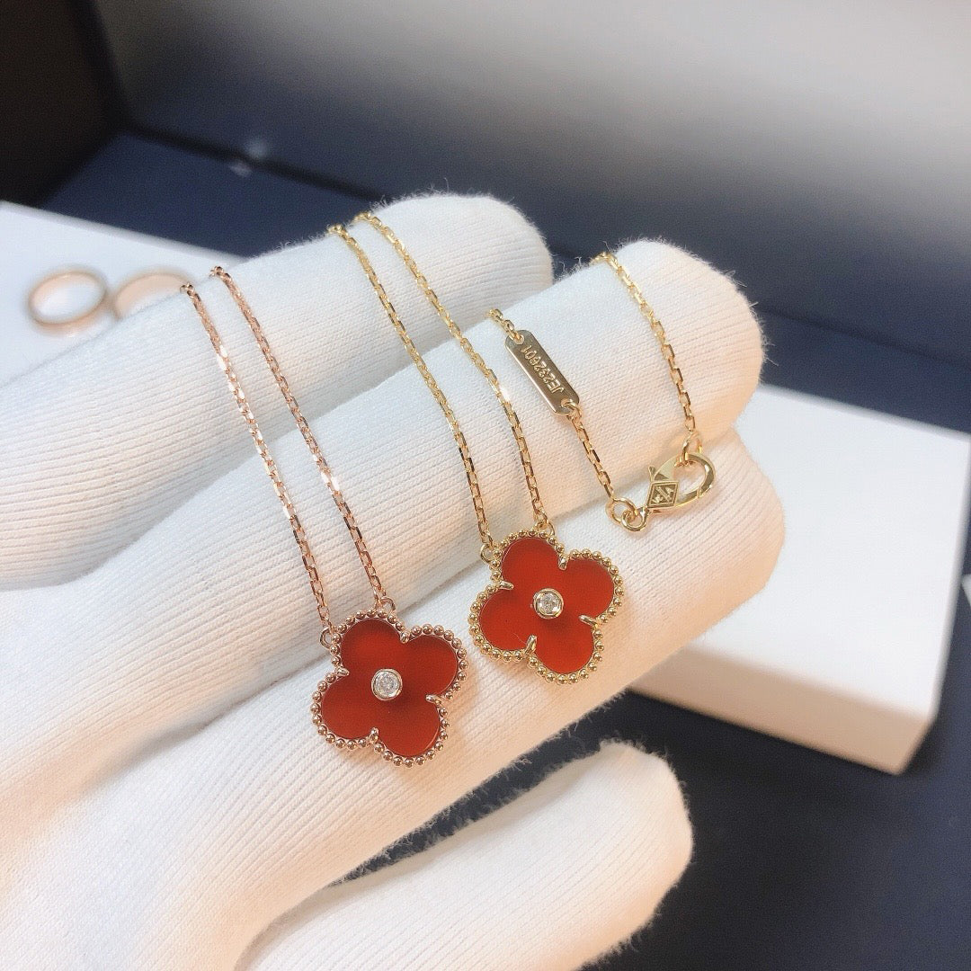 [CiCi]CLOVER 15MM DIAMOND CARNELIAN NECKLACE
