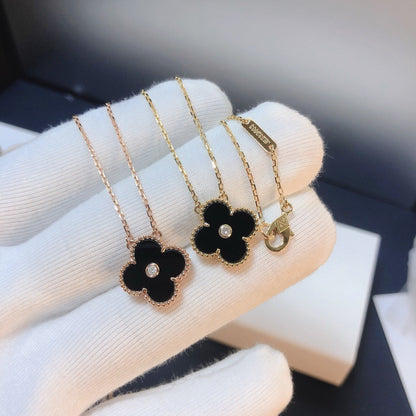 [CiCi]CLOVER 15MM DIAMOND ONYX NECKLACE