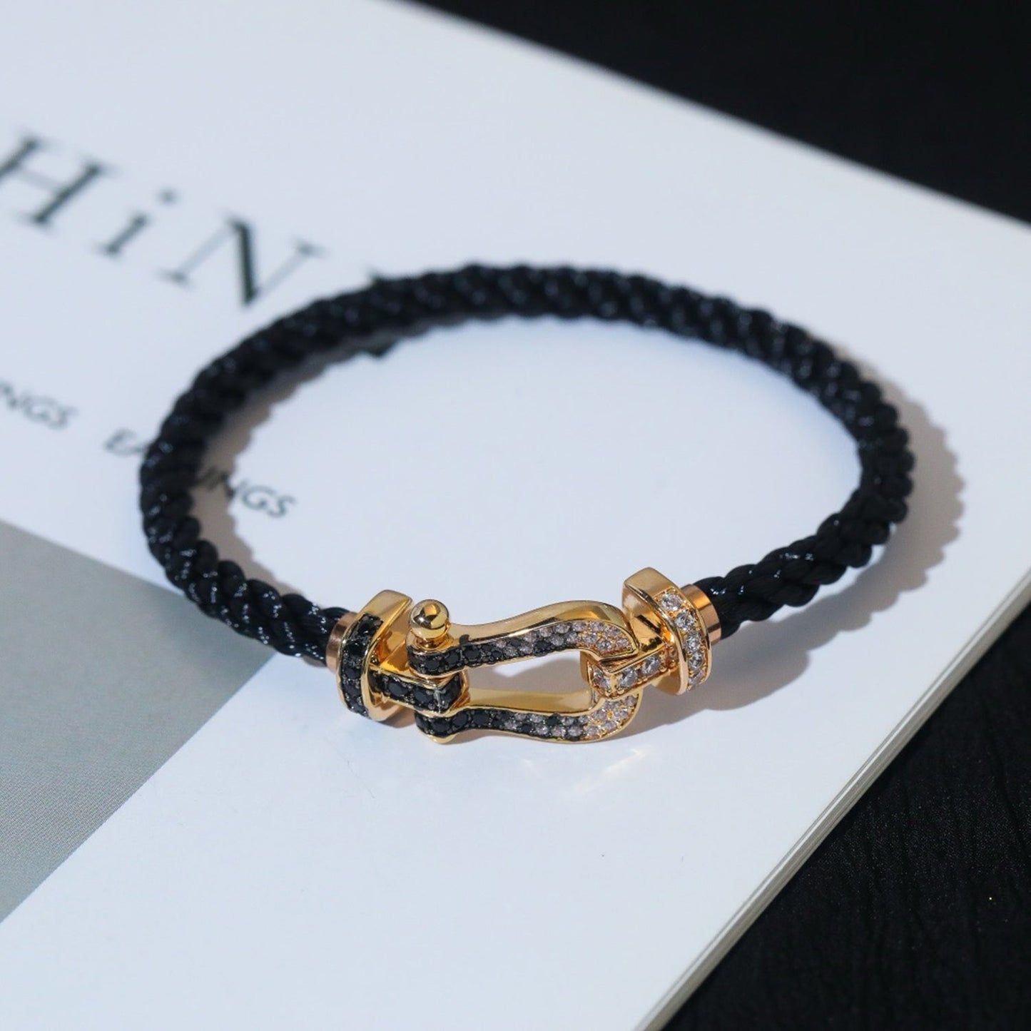 [CiCi]FORCE LARGE HORSESHOE BLACK WHITE DIAMOND BRACELET ROSE GOLD