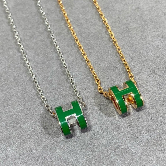 [CiCi]POP H GREEN NECKLACE SILVER AND GOLD