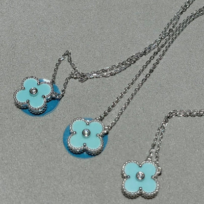 [CiCi]CLOVER 1 DIAMANT HELLBLAU SILBER KETTE