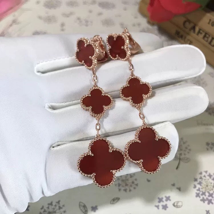 [CiCi]CLOVER 3 MOTIF CARNELIAN DROP EARRINGS