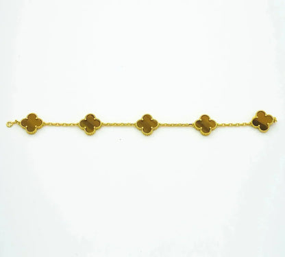[CiCi] CLOVER 5 MOTIFS TIGER EYE BRACELET COLLECTION
