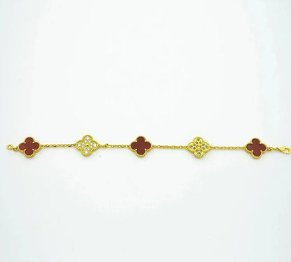 [CiCi] CLOVER 5 MOTIF RED CORNELIAN BRACELET COLLECTION