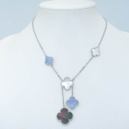 [CiCi]CLOVER MOP CHALCEDONY NECKLACE SILVER 6 MOTIF