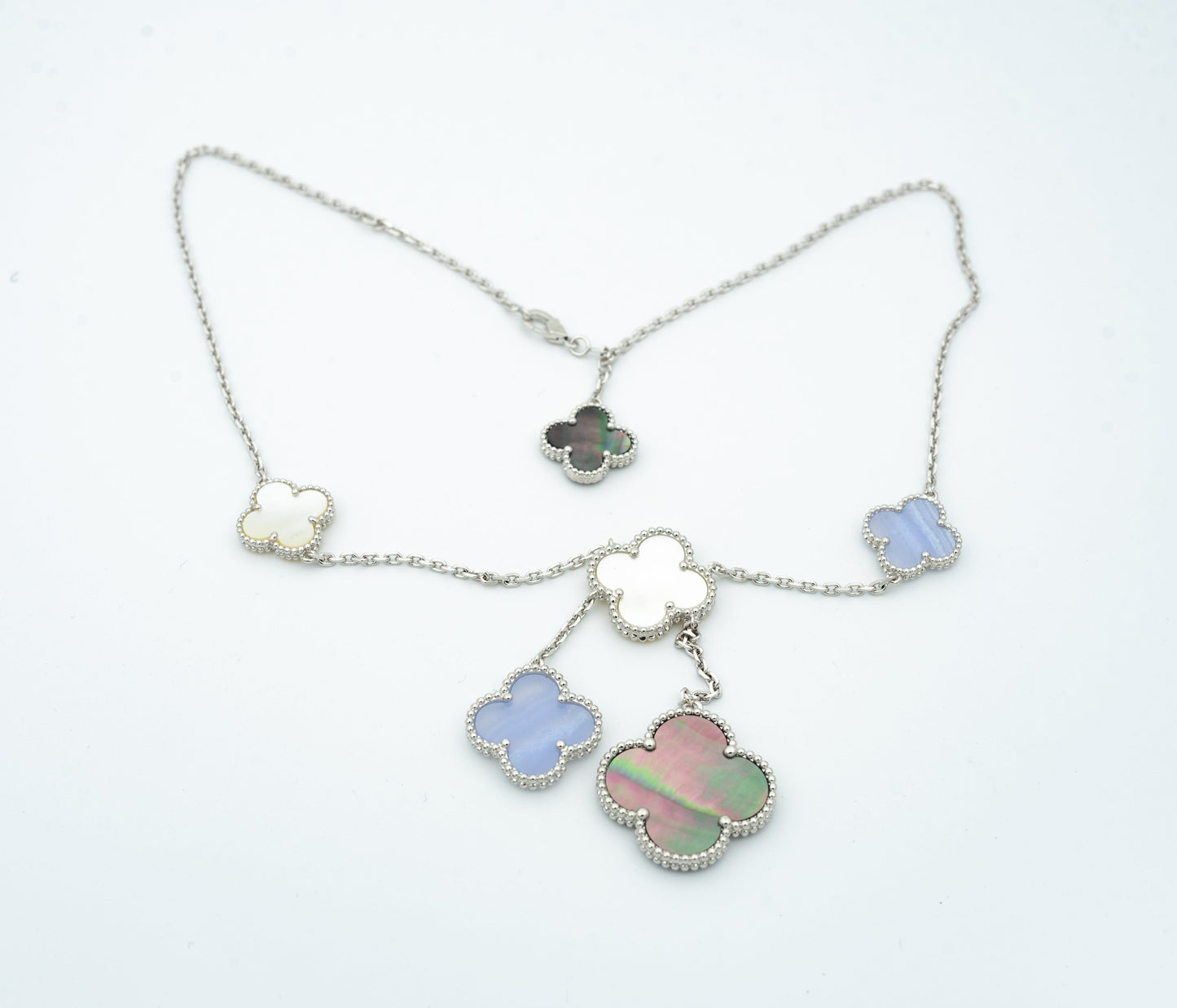 [CiCi]CLOVER MOP CHALCEDONY NECKLACE SILVER 6 MOTIF
