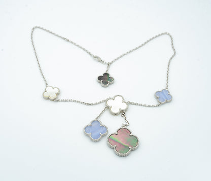 [CiCi]CLOVER MOP CHALCEDONY NECKLACE SILVER 6 MOTIF