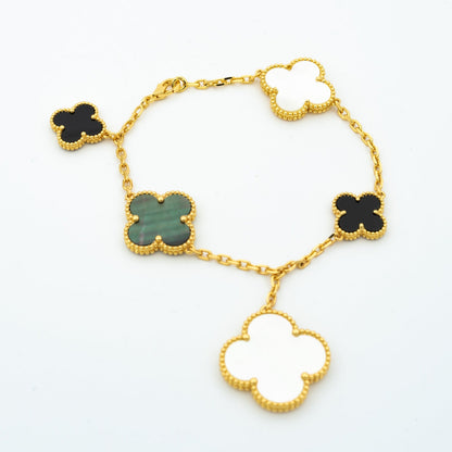 [CiCi]CLOVER BRACELET 5 MOTIFS ONYX MOP